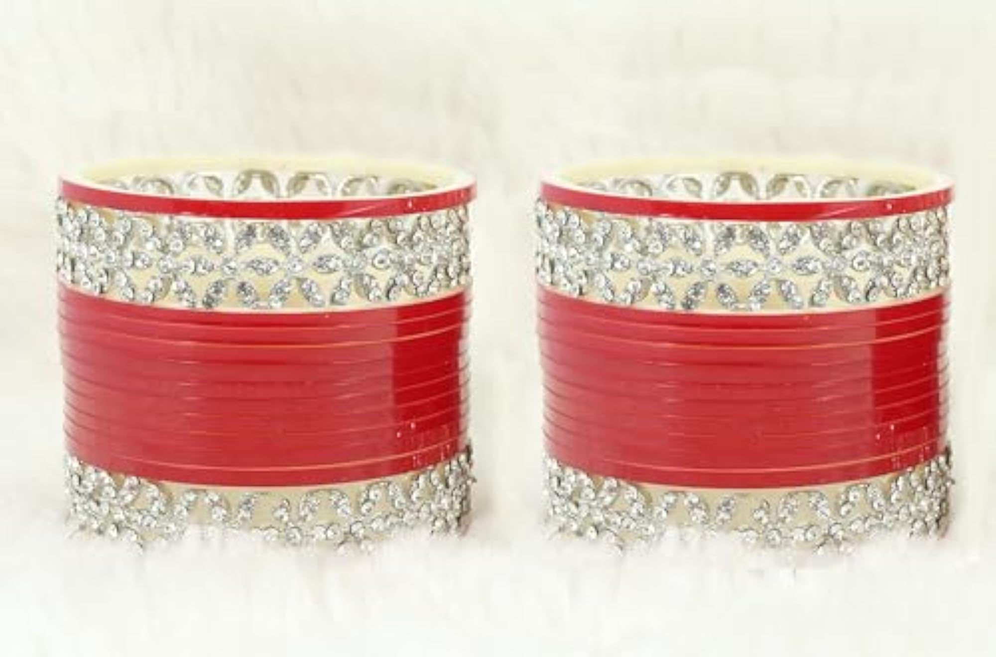 Red Chuda Set For Bridal with Zircon Diamond Stone Bangles Wedding
